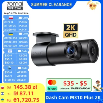 מצלמת דרך 70mai M310 Plus 2K עם ראיית לילה, שליטה קולית ושמירה בחניה – תמונת מוצר