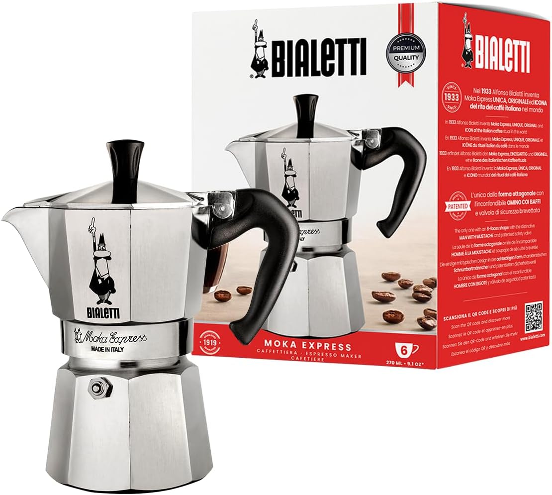 המקינטה Bialetti Moka Express בגודל 6 כוסות