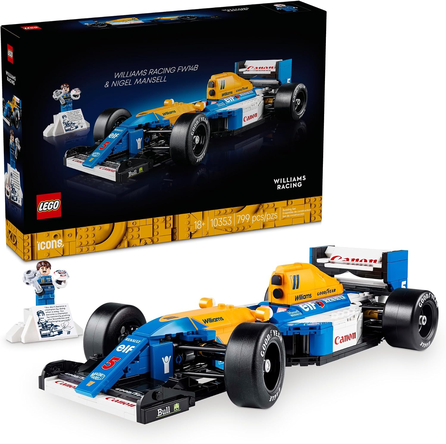 סט LEGO Williams FW14B עם דמות של נייג'ל מנסל