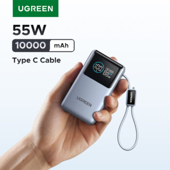 סוללת גיבוי UGREEN 55W 10000mAh עם כבל USB-C מובנה