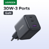 מטען UGREEN 30W GaN עם 3 יציאות – לטלפון, לאוזניות ולטאבלט